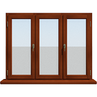 Трехстворчатое деревянное окно из лиственницы Модель 093 Тик